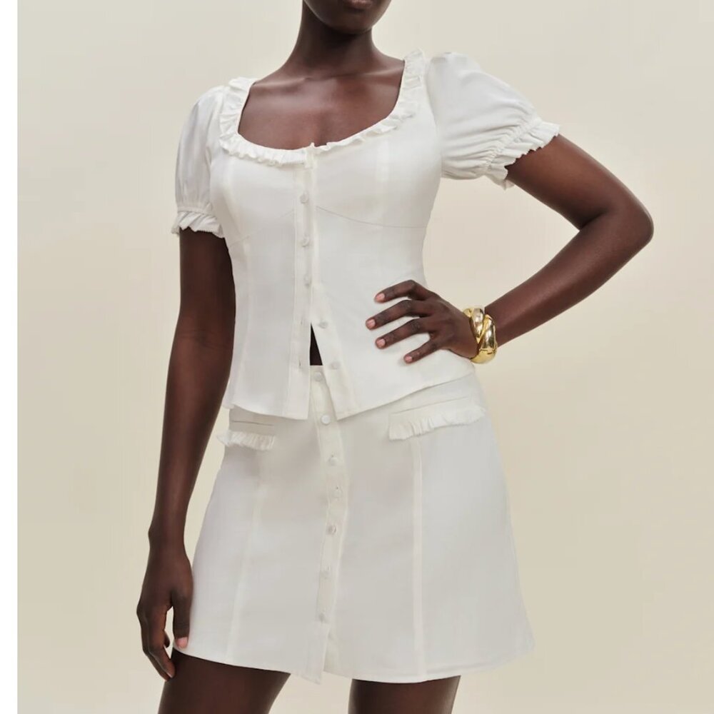✨ SALE NWT Reformation Janell Two Piece Set Sz4 White Ivory Cotton Mini Skirt